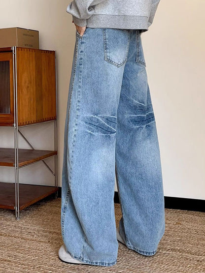 Men Wide Leg Mid-Rise Light Fade Jeans