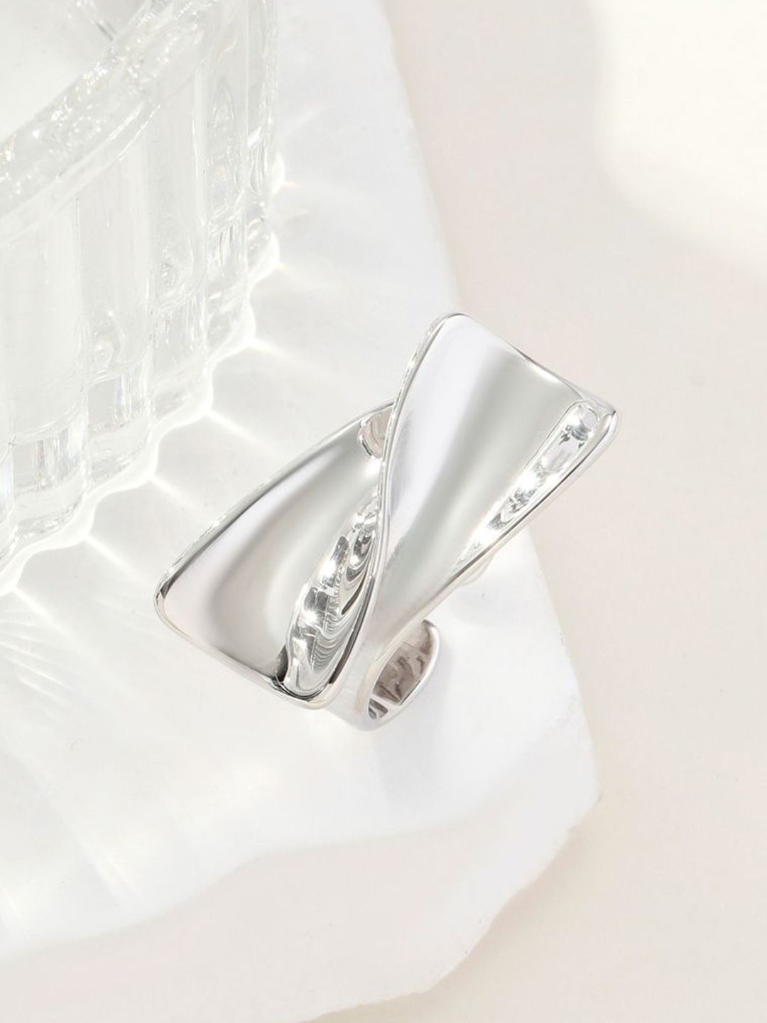SALTY Women & Girls Silver Statement Curve Stylish Adjustable Finger Ring