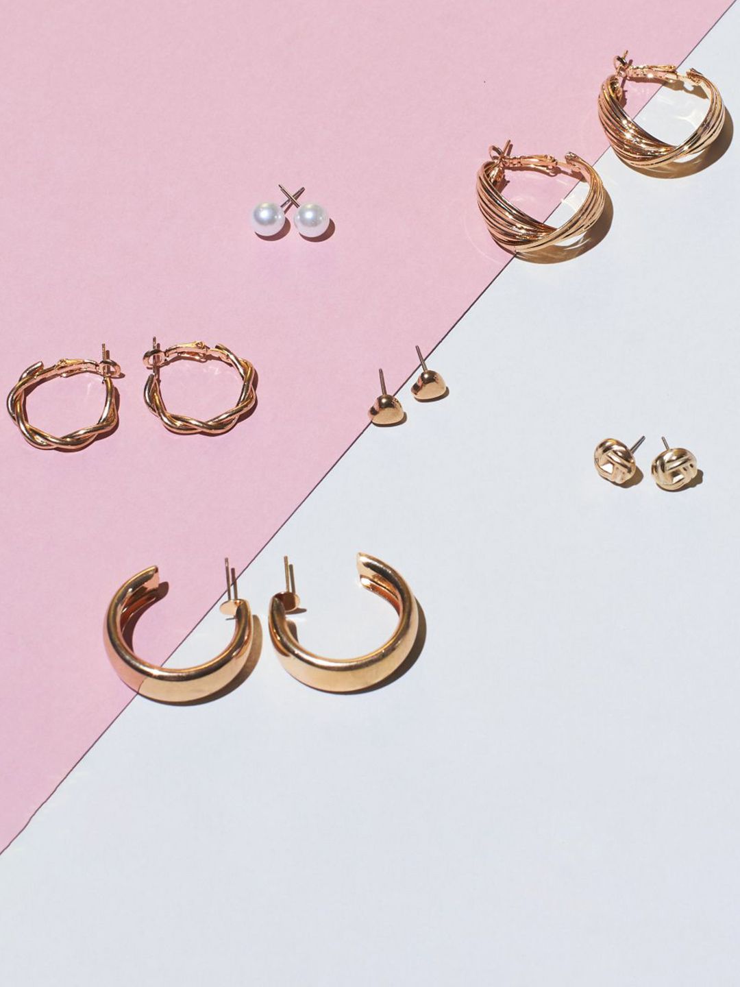 SALTY Set Of 6 Hoop Earrings With Dove Pendant Chain Jewellery Set