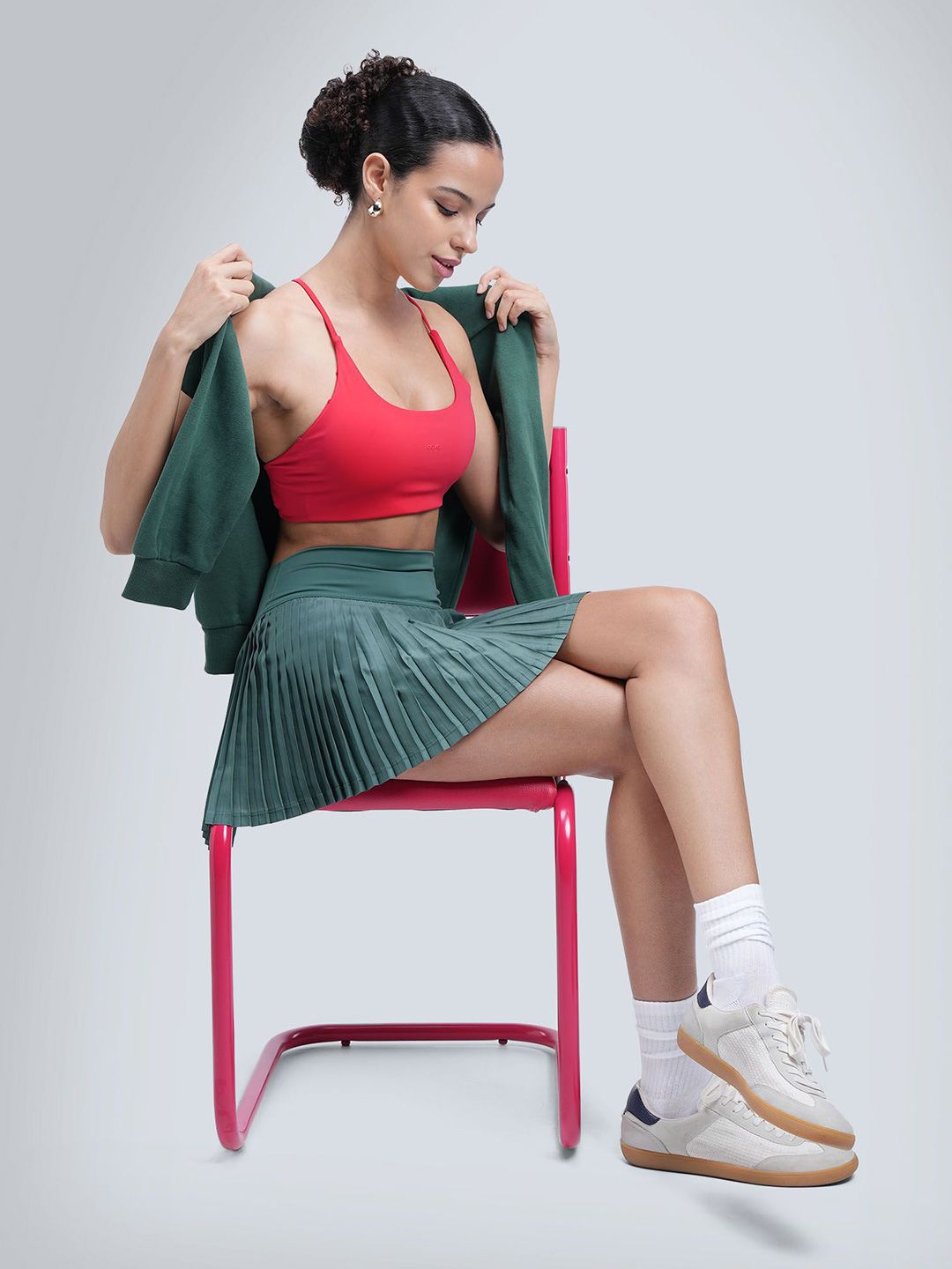 Women Solid Pleated Skort Mini Skirt