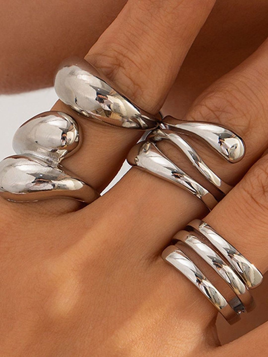 Set of 4 Silver-Plated Finger Ring