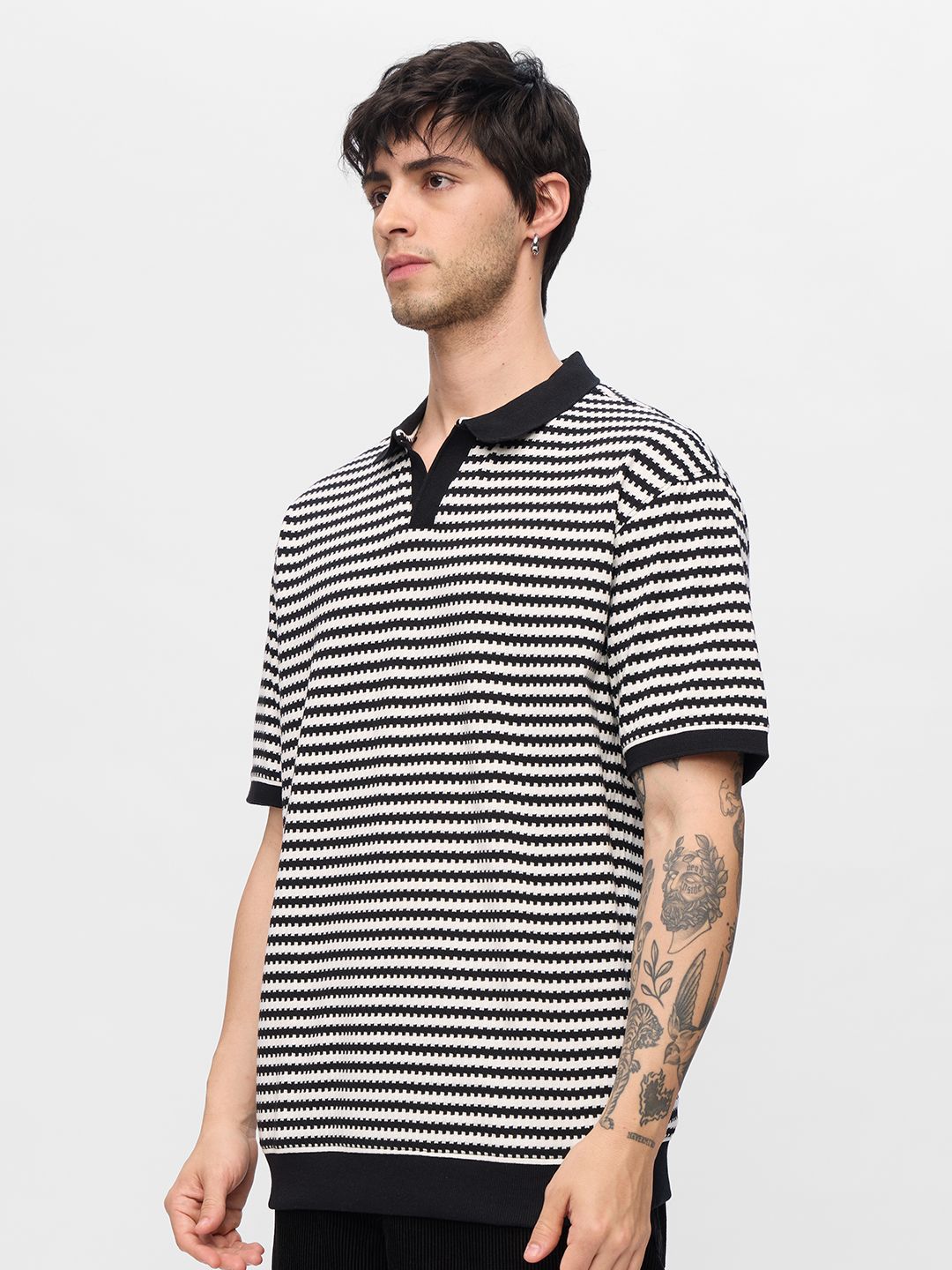 Men Oversized Jacquard Polo White Tshirts