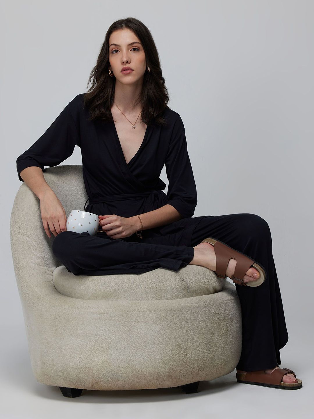 Black Ease Wrap Top