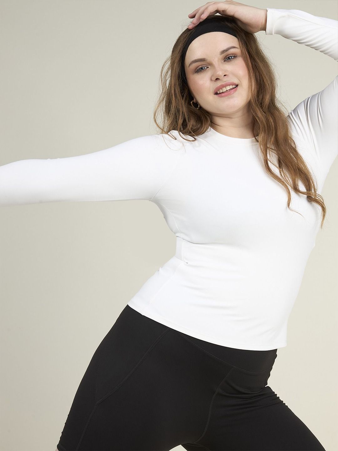 Women Sculpt Crew Neck Full Sleeves Snug Fit Regular Fitted Top
