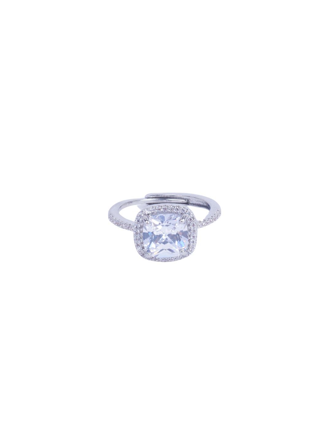 SALTY Silver Shimmering Cushion-Cut Ring For Women & Girls