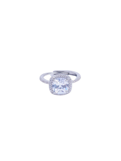 SALTY Silver Shimmering Cushion-Cut Ring For Women & Girls