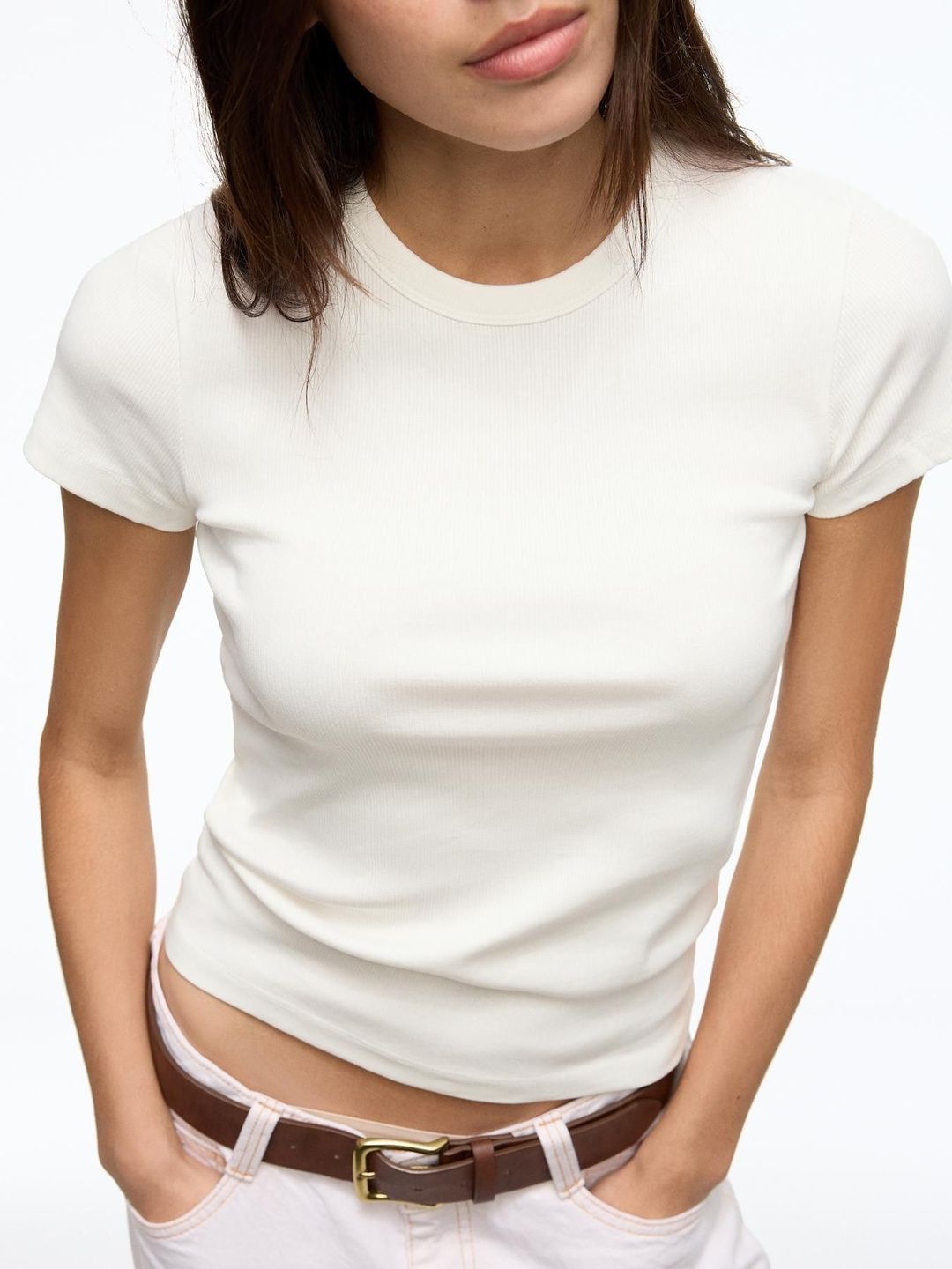 Basic rib short sleeve T-shirt