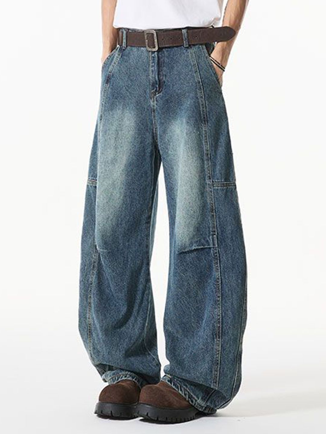 Men Wide Leg Low-Rise Heavy Fade Jeans