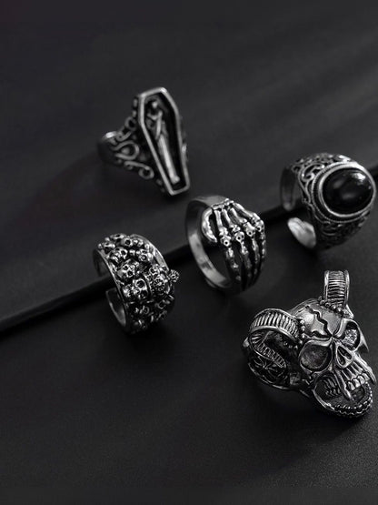 Men Set Of 5 Silver-Plated Finger Ring