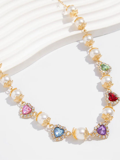Gold-Plated Artificial Stones Studded And Beaded Necklace