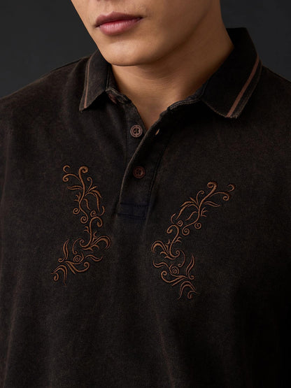 Men Oversized Fit Printed Black Polos