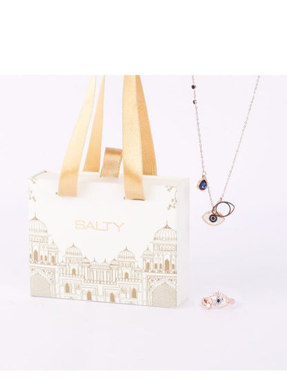 SALTY Sapphire Evil eye Necklace & Cute Evil Eye Adjustable Ring Jewellery Set