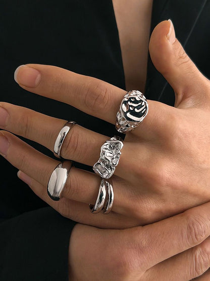Men Pack of 5 Silver-Plated Finger Rings