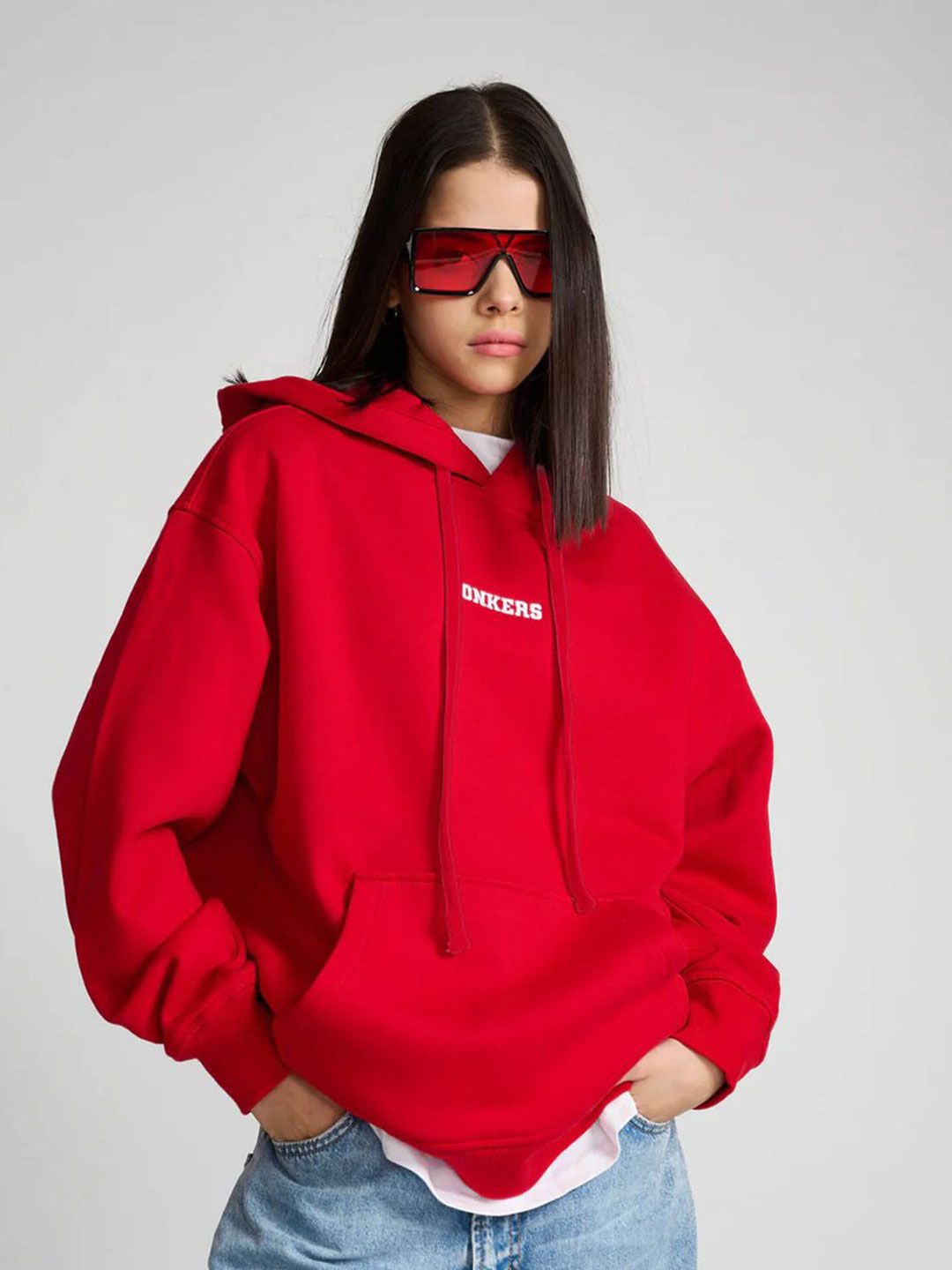 Signature Women Red Oversized Heavyweight Hoodie Sweatshirt