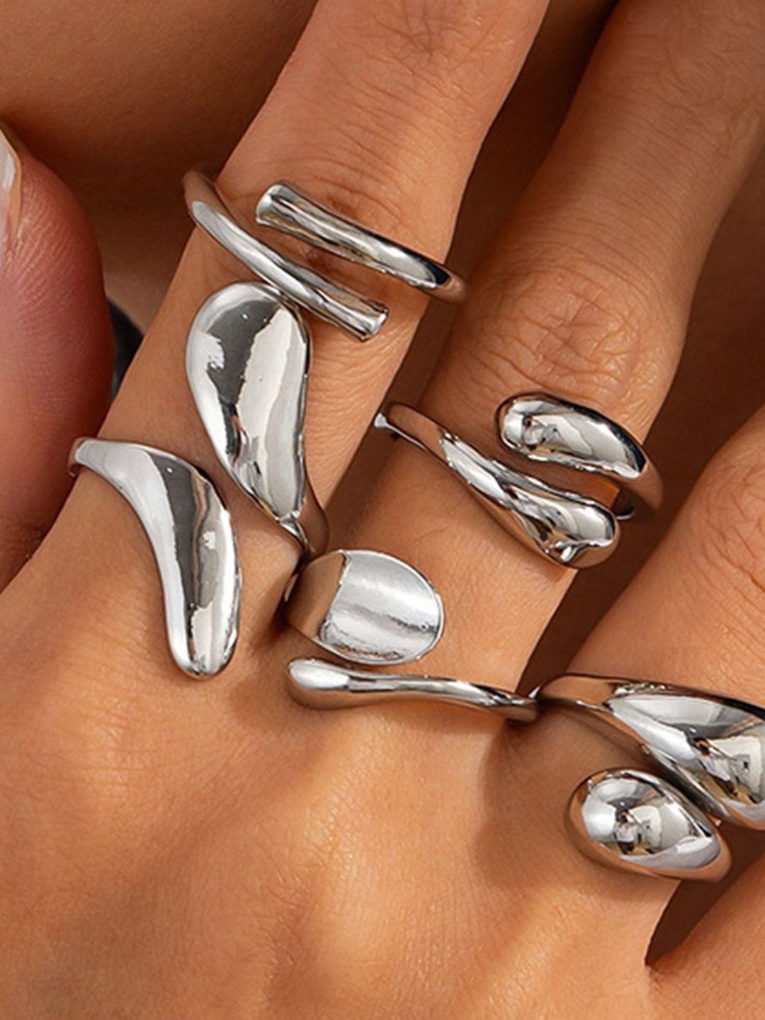 Set of 6 Silver-Plated Finger Ring
