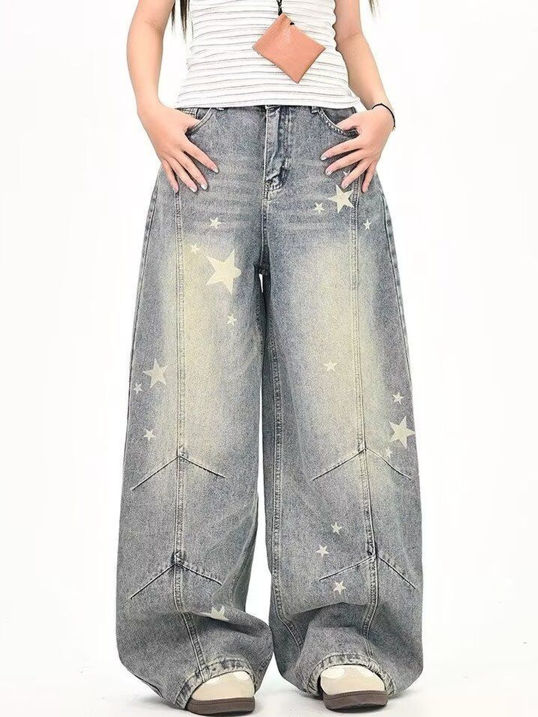 Men Wide Leg Mid-Rise Light Fade Printed Jeans