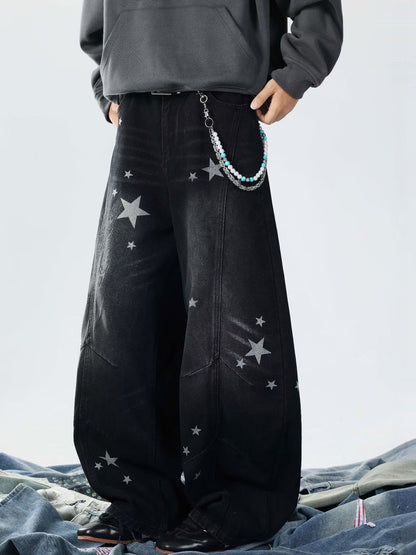 Men Wide Leg Mid-Rise Light Fade Printed Jeans