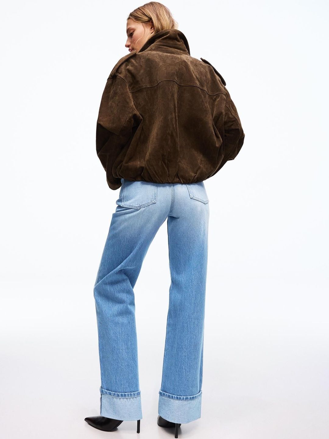 Women Straight-leg wide-leg jeans with turn-up hem