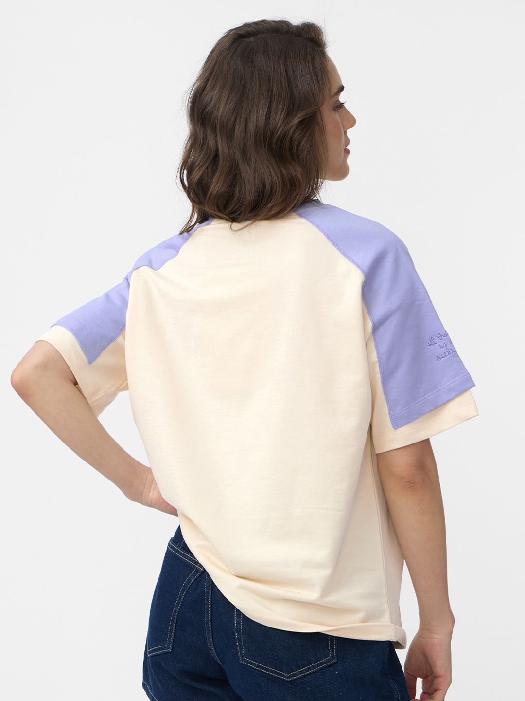 Women Oversized Fit Printed Cream T-Shirts