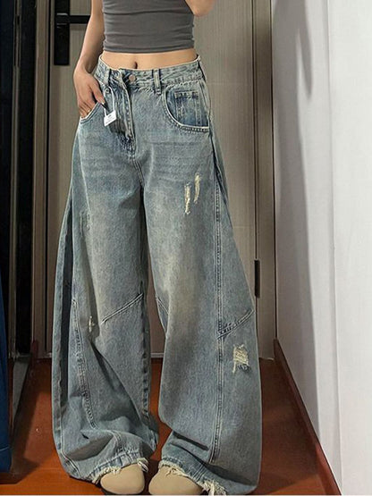 Women Wide Leg Mid-Rise Light Fade Jeans