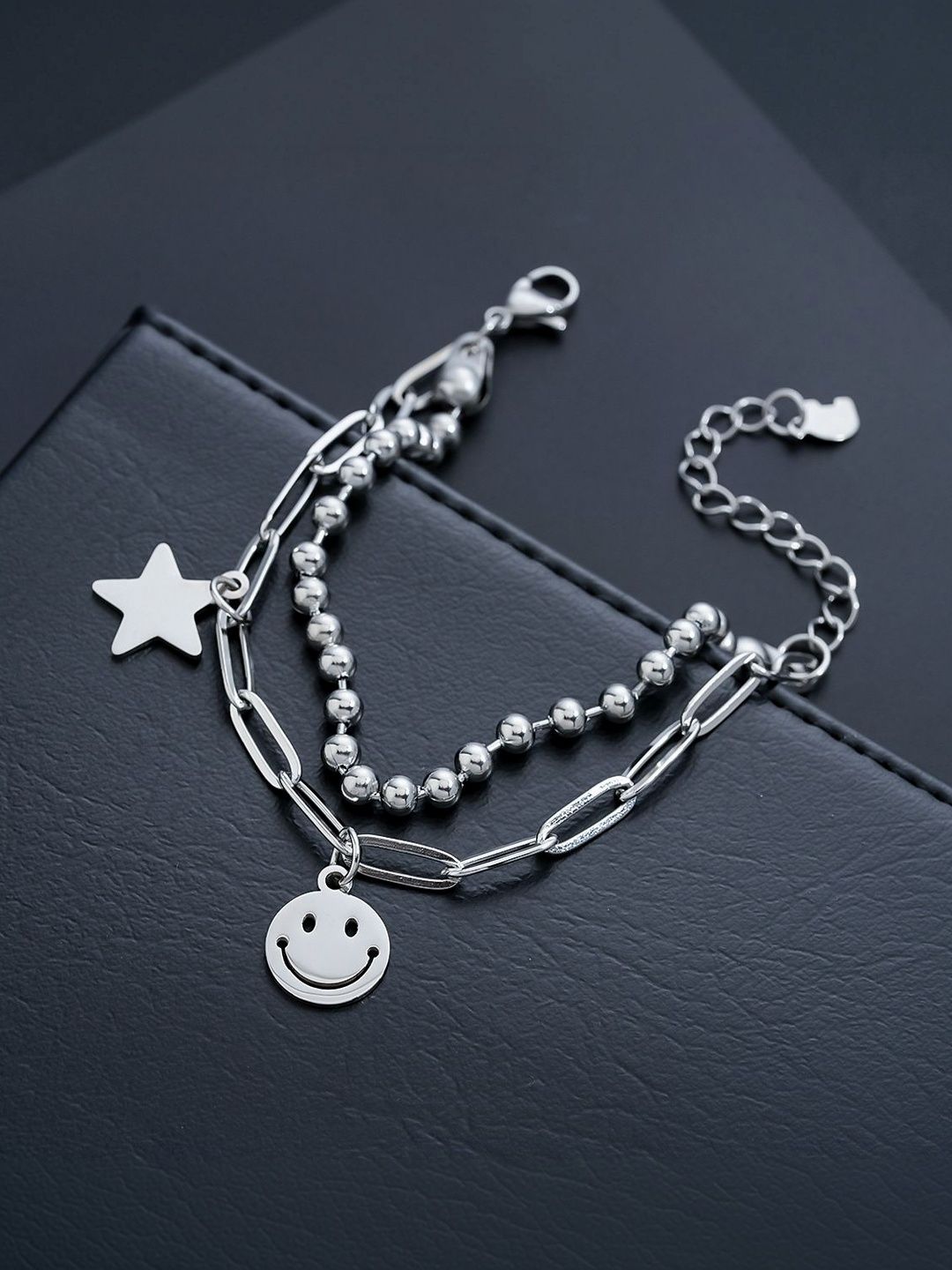 Men Handcrafted Silver-Plated Link Bracelet
