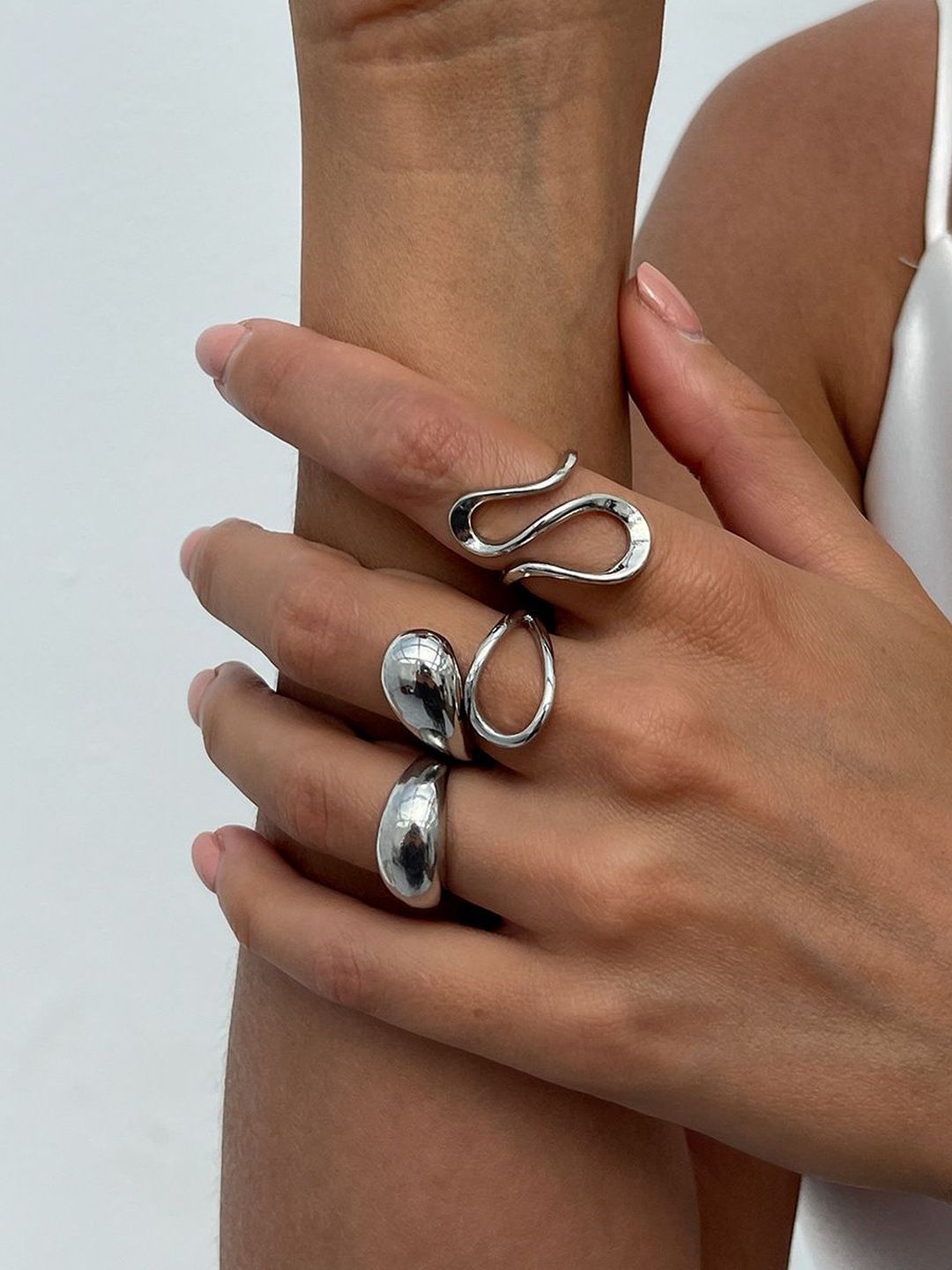 Set of 3 Silver-Plated Finger Ring