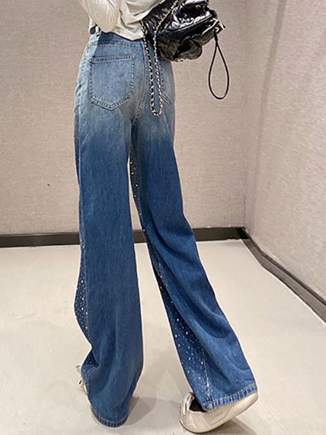 Women Wide Leg Highly Distressed Jeans