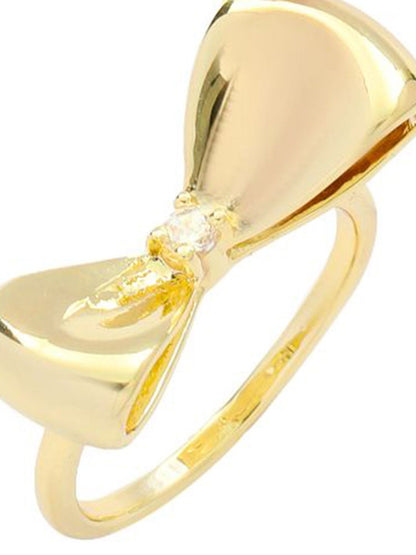 SALTY Women & Girls Gold-Plated Bow Studded Stylish Adjustable Finger Ring