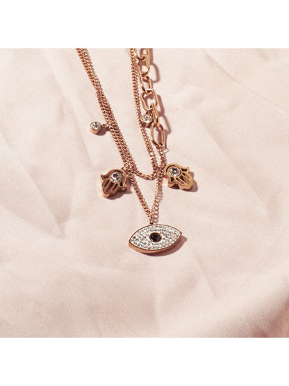 SALTY Evil Eye Hamsa Layered Necklace & Cute Evil Eye Ring Jewellery Set