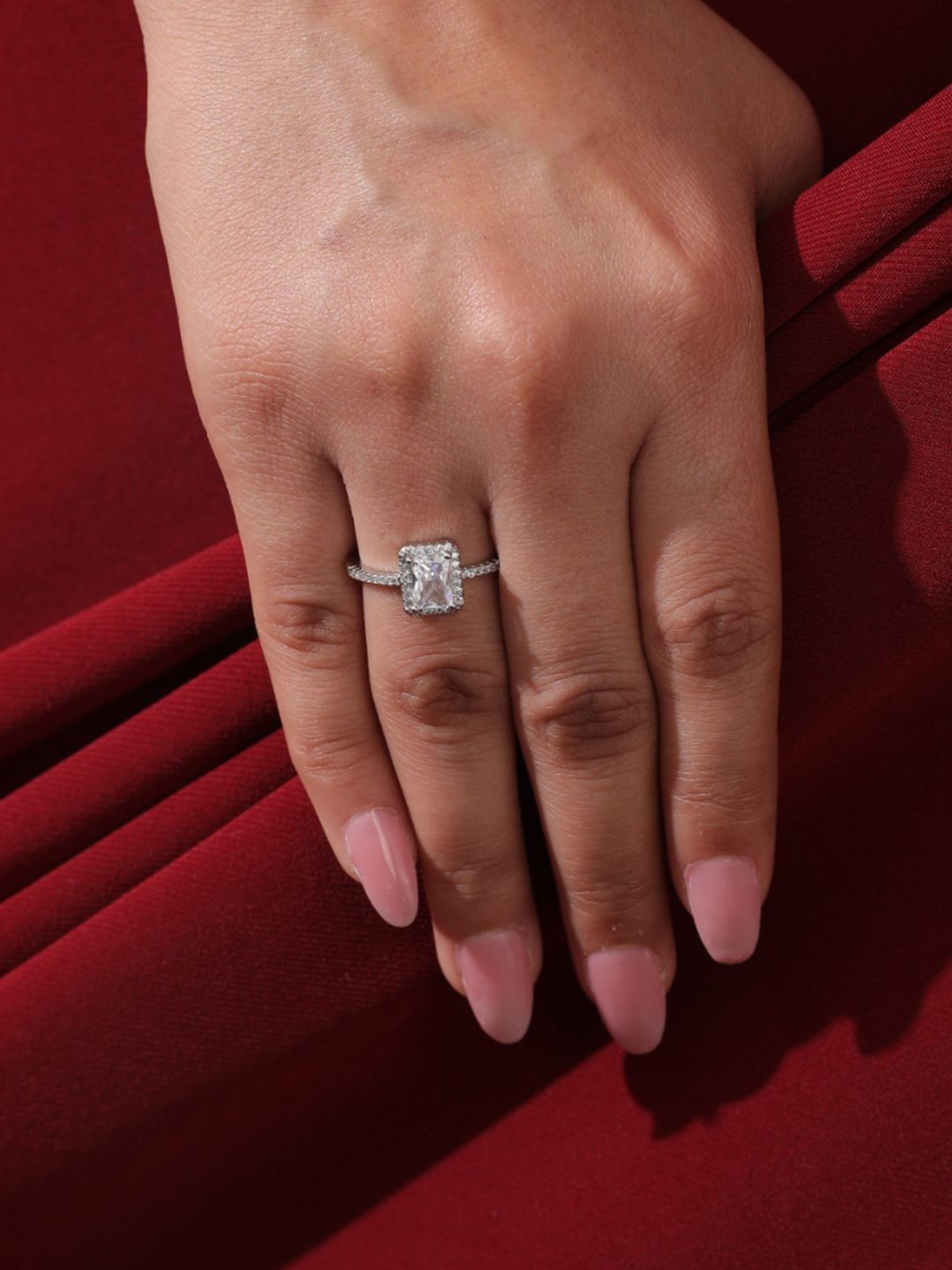 SALTY Silver-Plated Solitaire Stone Studded Finger Ring