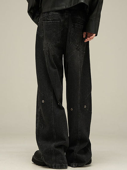 Men Wide Leg Light Fade Mid-Rise Jeans