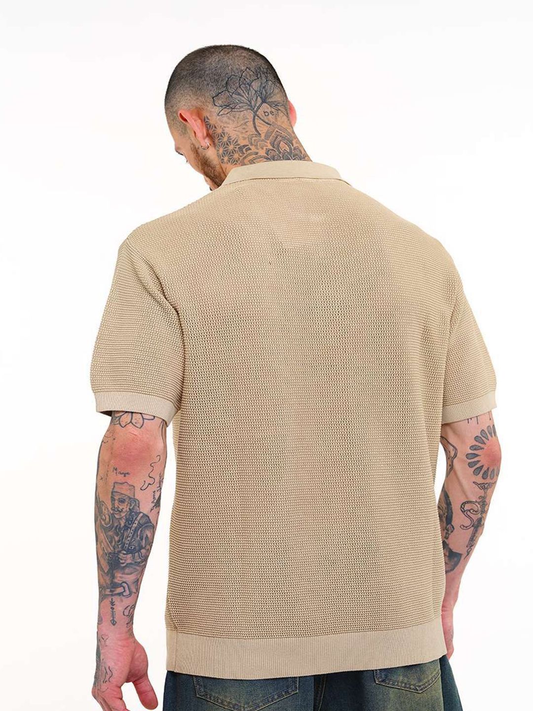 Men Self Design Polo Collar Pure Cotton T-shirt