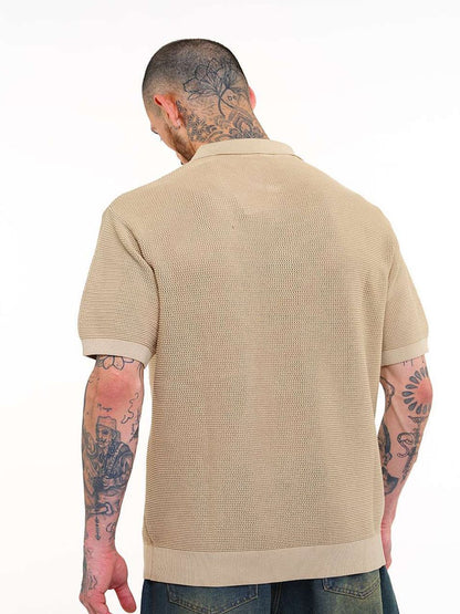 Men Self Design Polo Collar Pure Cotton T-shirt