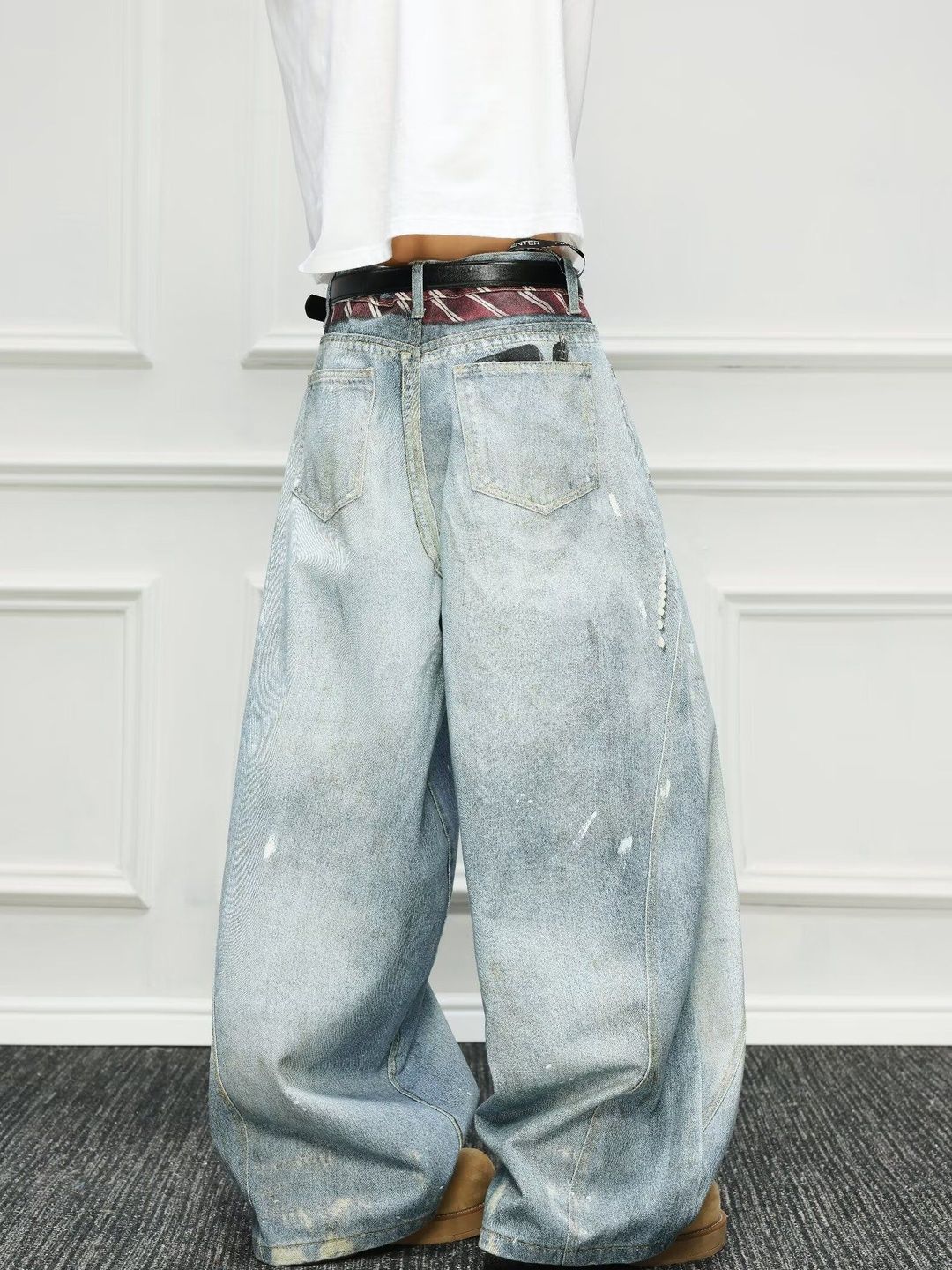 Men Wide Leg Mid-Rise Light Fade Printed Jeans