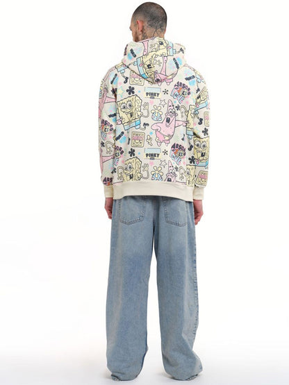 Men Printed SpongeBob All Over Hoodie
