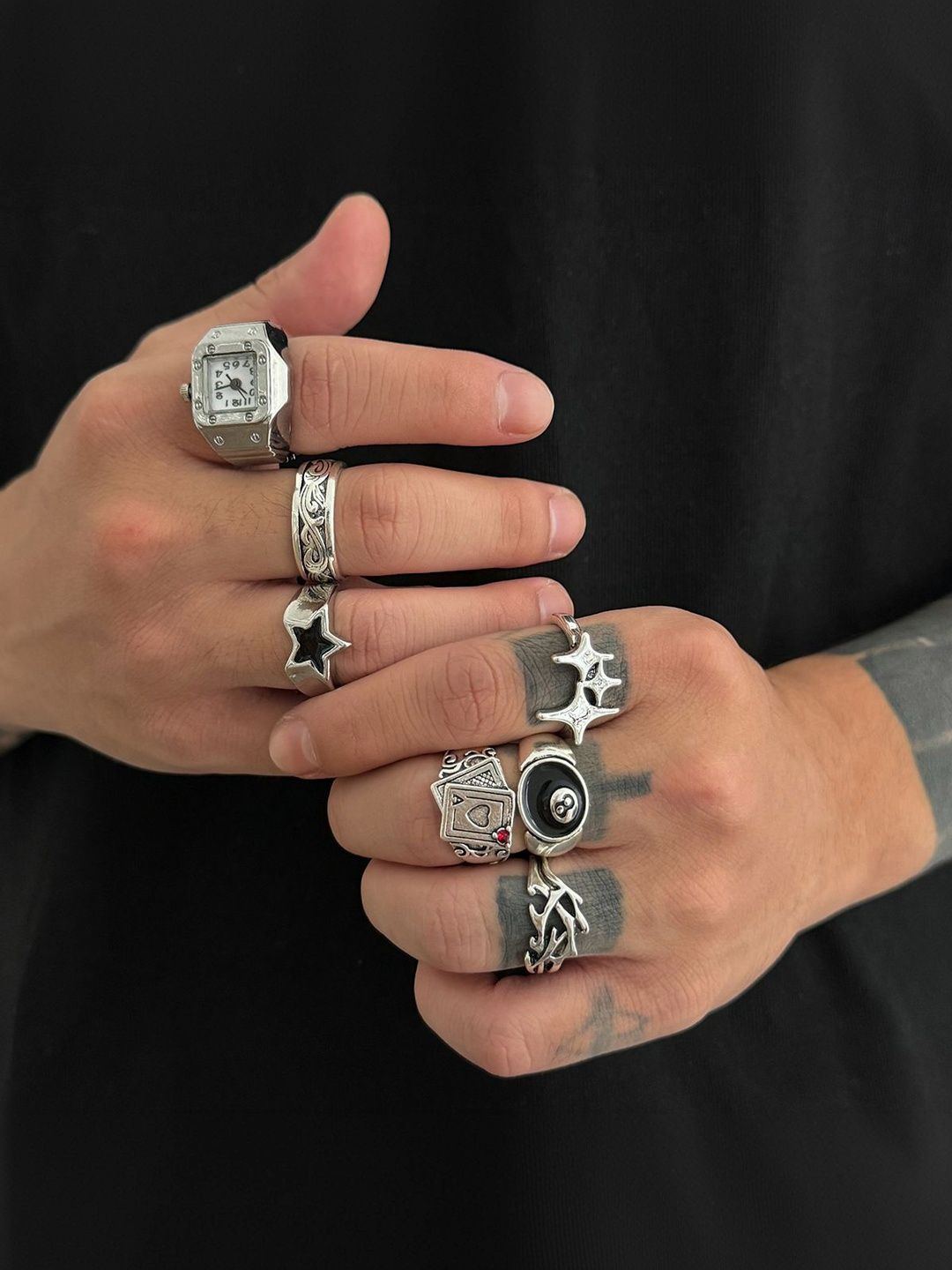 Set of 7 Silver-Plated Finger Ring