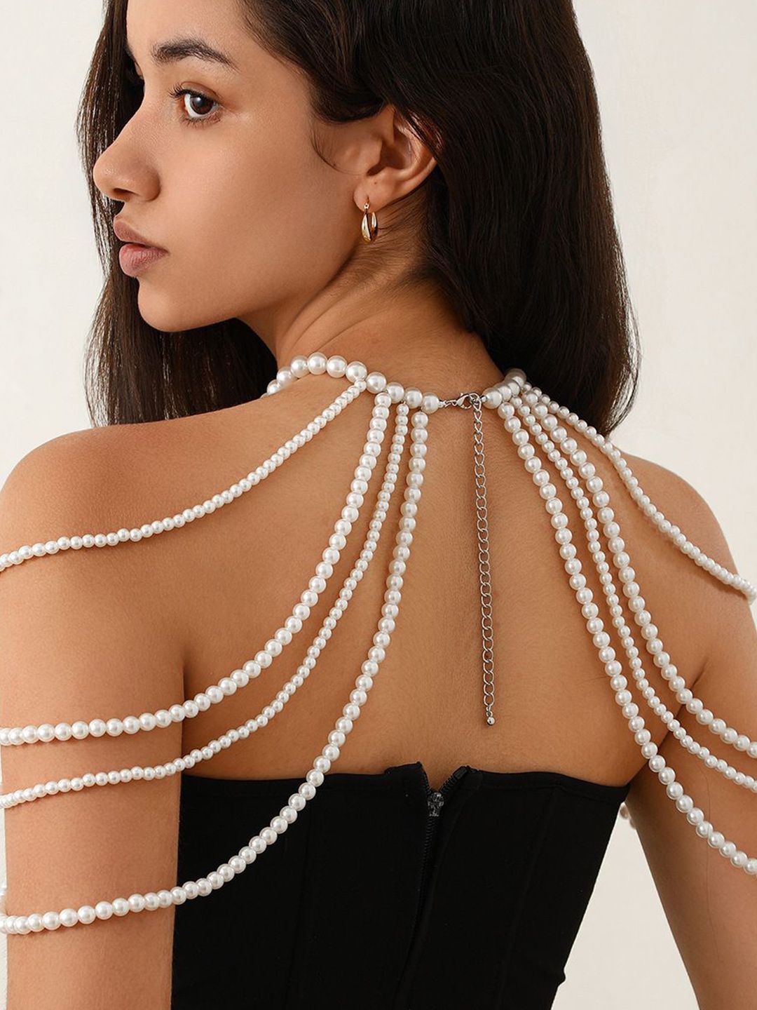 Silver-Plated Artificial Beaded Layered Body Chain