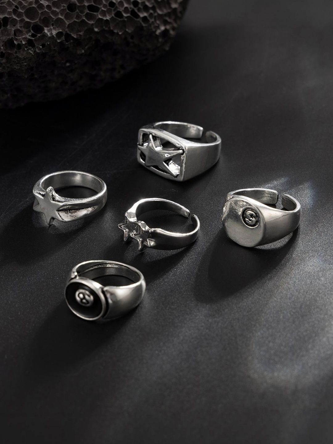 Set of 5 Silver-Plated Finger Ring