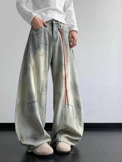 Men Wide Leg Mid-Rise Medium Fade Jeans