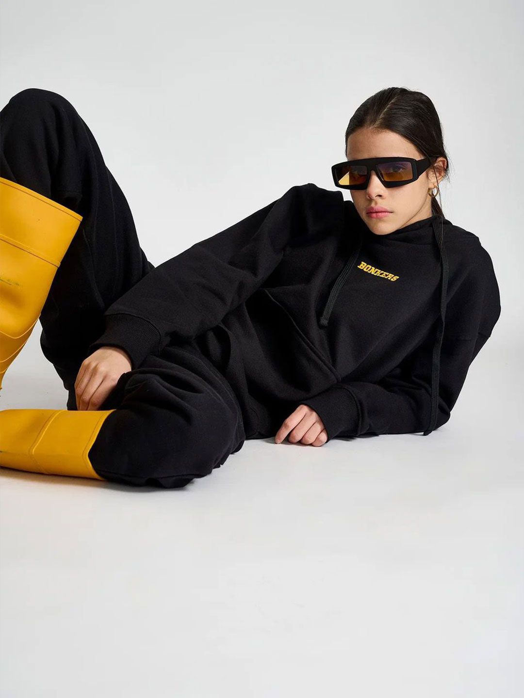 Women Black Signature Oversized Heavyweight Hoodie Fleece