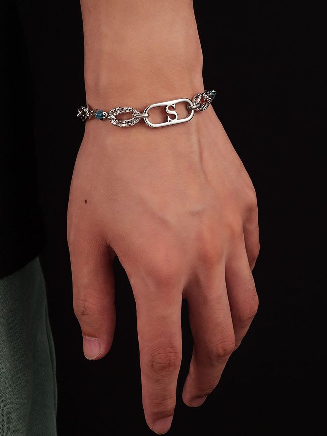 Men Antique Silver-Plated Link Bracelet