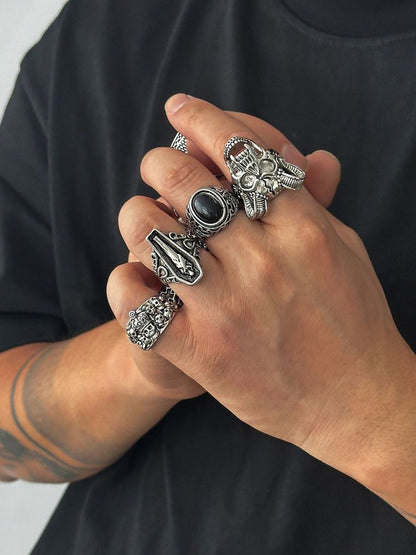 Men Set Of 5 Silver-Plated Finger Ring
