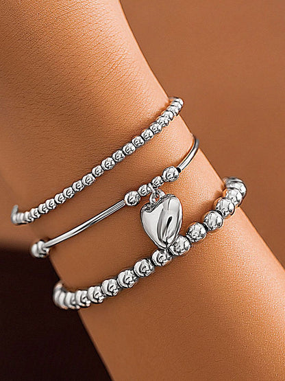 Women 3 Hand Painted Silver-Plated Charm Bracelet