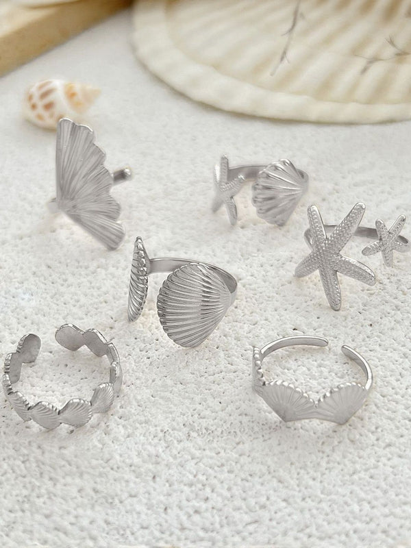 Women Set Of 6 Silver-Plated Finger Rings