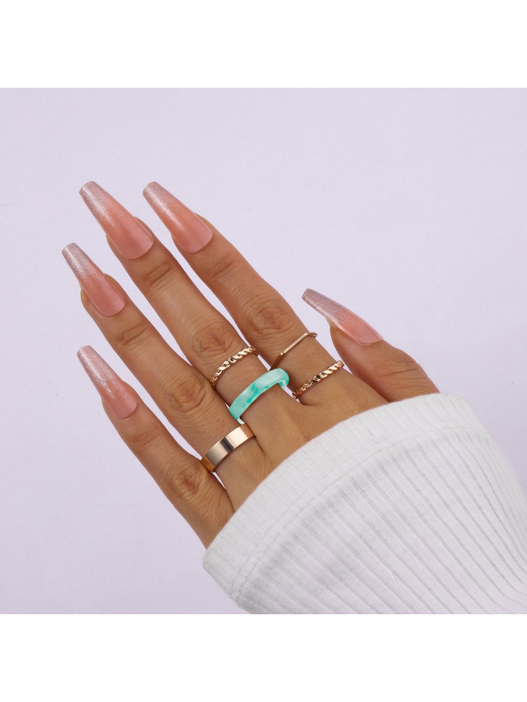 SALTY Set Of 5 Mint Tint Stylish Adjustable Finger Ring