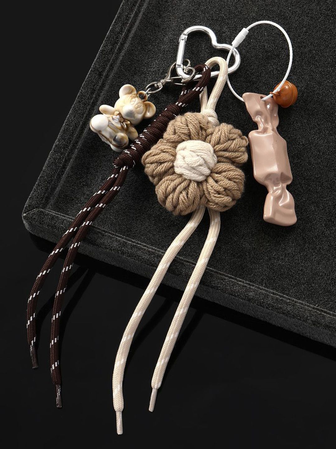 SALTY Brown & White Floral Croche & Puppy Duo Bag Charm