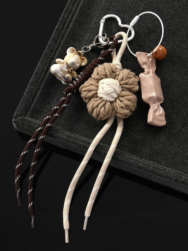 SALTY Brown & White Floral Croche & Puppy Duo Bag Charm