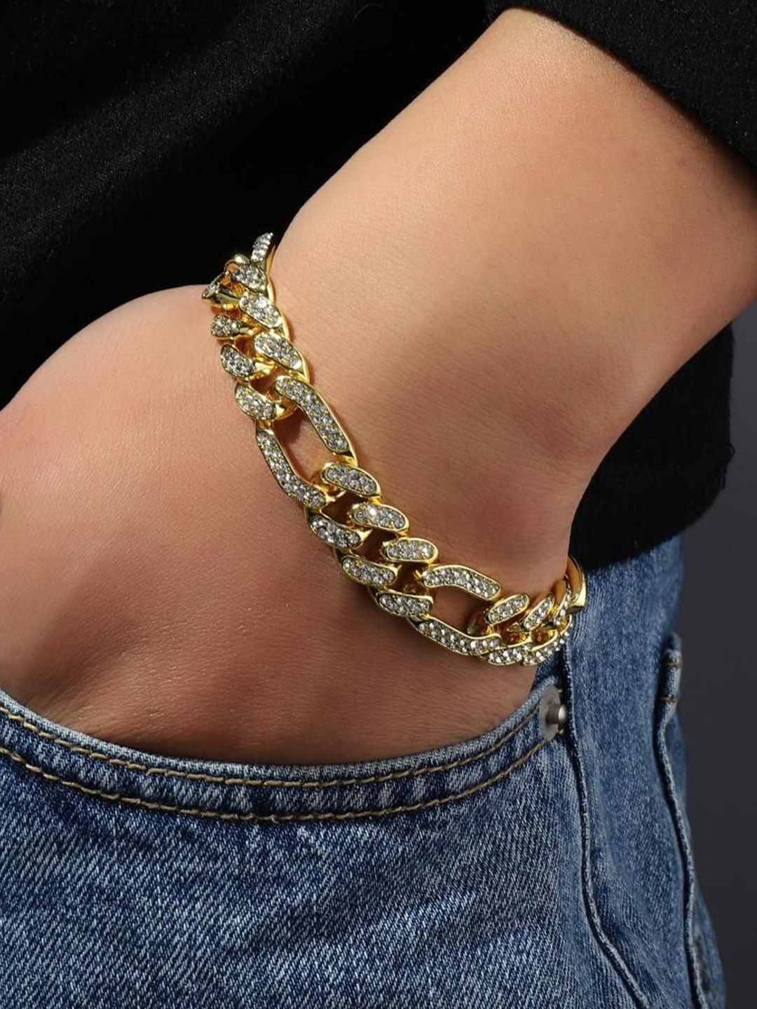 SALTY Men Stainless Steel Stone Studded Necklace With Bracelet Set