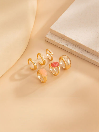 Women Set Of 6 Gold-Plated Stones Studded Finger Ring