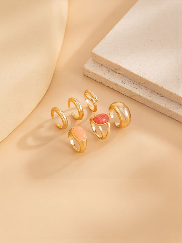 Women Set Of 6 Gold-Plated Stones Studded Finger Ring